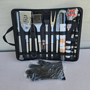 Anpro 29 Piece Grilling Accessories Set Case Glove Storage Mat Tongs Scrubber